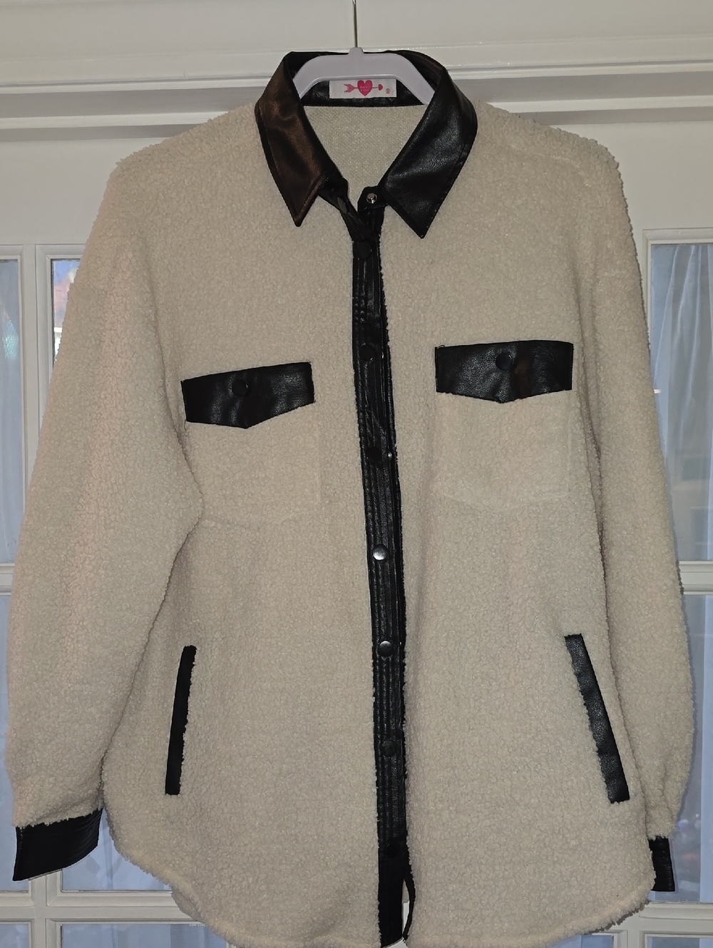 Buddy Love Cream Sherpa Jacket with Black Faux Leather Trim